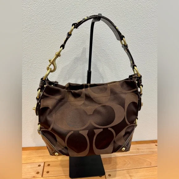 Coach Carly Soho Shoulder Bag in Chocolate Brown Signature Monogram EUC - Picture 6 of 11